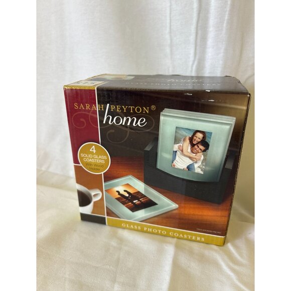 Sarah Peyton Home Glass Photo Coasters Set Of 4 With Wood Holder - Picture 1 of 2